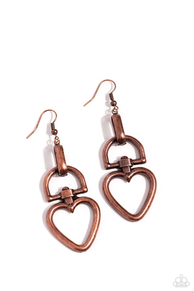 Padlock Your Heart - Copper - Paparazzi Earring Image