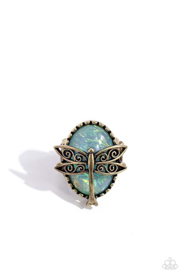 Dragonfly Dazzle - Brass - Paparazzi Ring Image