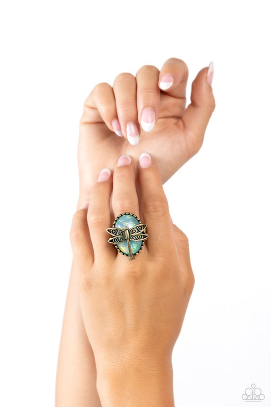 Dragonfly Dazzle - Brass - Paparazzi Ring Image