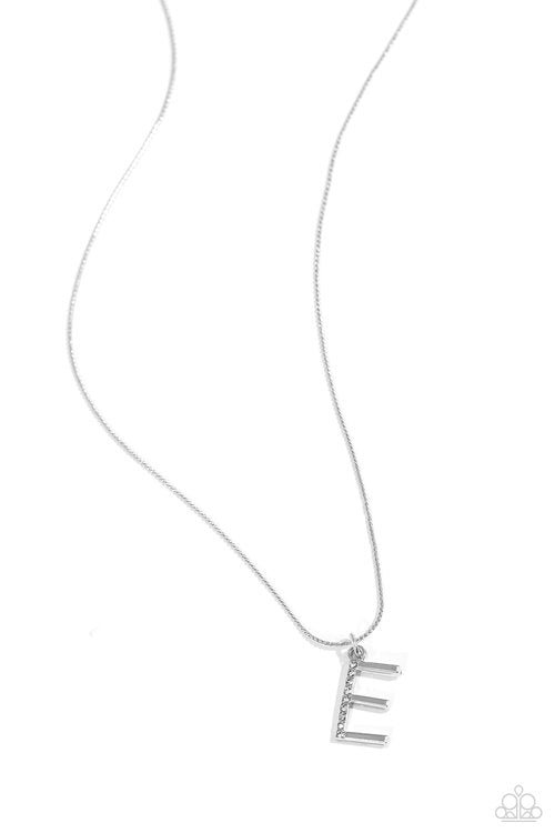 Letter of the Law - White - E - White - Paparazzi Necklace Image