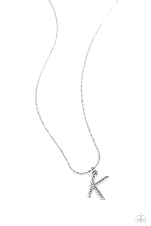 Letter of the Law - White - K - White - Paparazzi Necklace Image