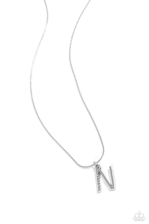 Letter of the Law - White - N - White - Paparazzi Necklace Image