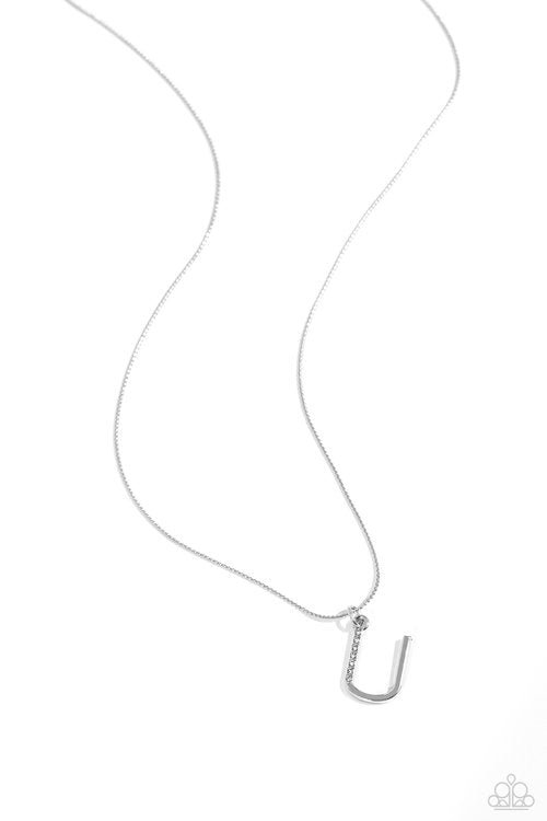 Letter of the Law - White - U - White - Paparazzi Necklace Image