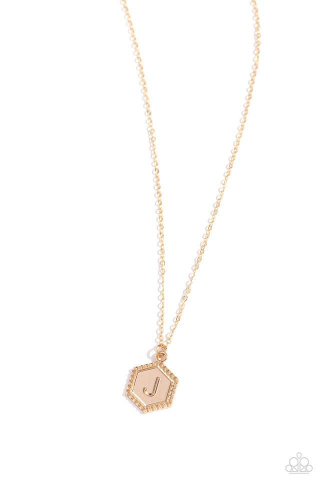 Emblematic Elegance - Gold - J - Paparazzi Necklace Image