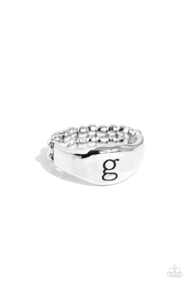 Monogram Memento - Silver - G - Paparazzi Ring Image