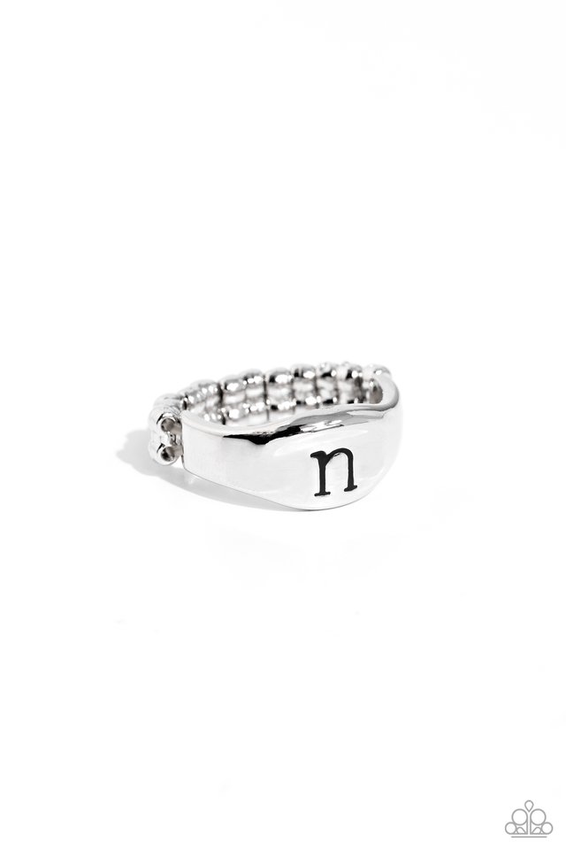 Monogram Memento - Silver - N - Paparazzi Ring Image