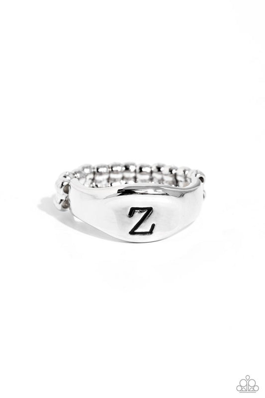 Monogram Memento - Silver - Z - Paparazzi Ring Image