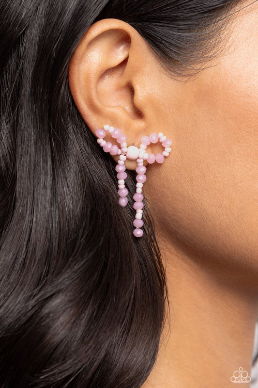 The BOW Must Go On - Pink - Paparazzi Earring Image