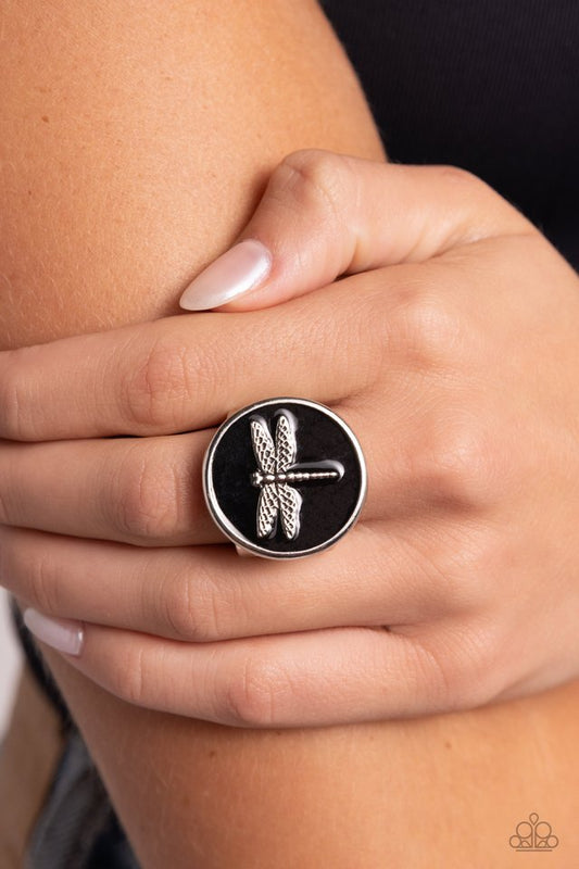 Debonair Dragonfly - Black - Paparazzi Ring Image