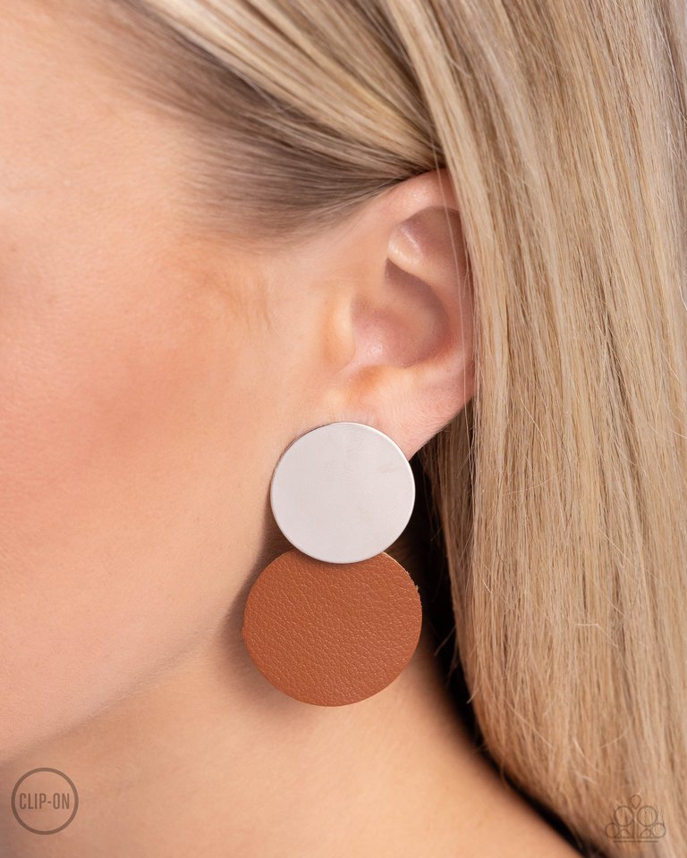 Leather Leader - Brown - Paparazzi Earring Image