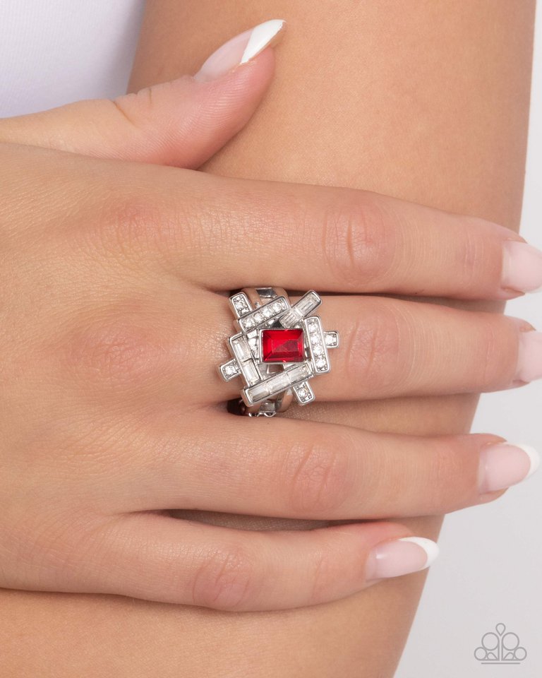 Tastefully Tilted - Red - Paparazzi Ring Image