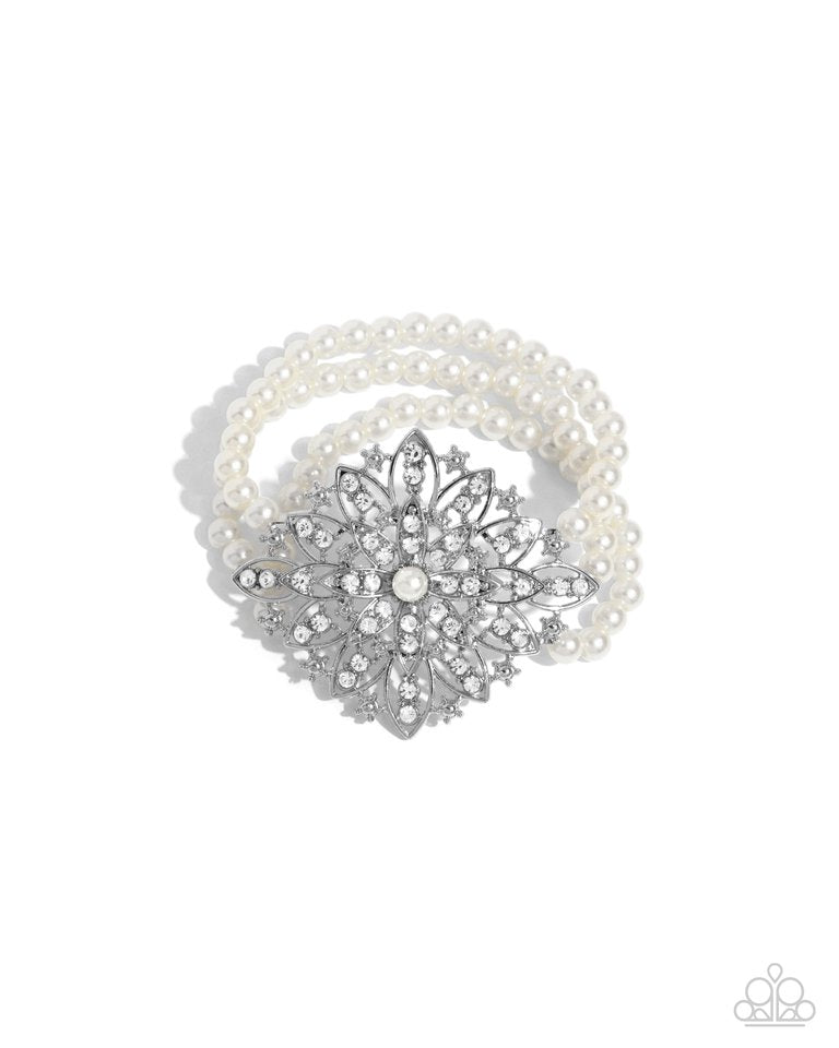 Flattering Florals - White - Paparazzi Bracelet Image