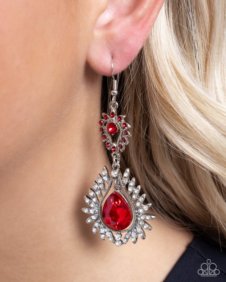 Teardrop Traveler - Red - Paparazzi Earring Image