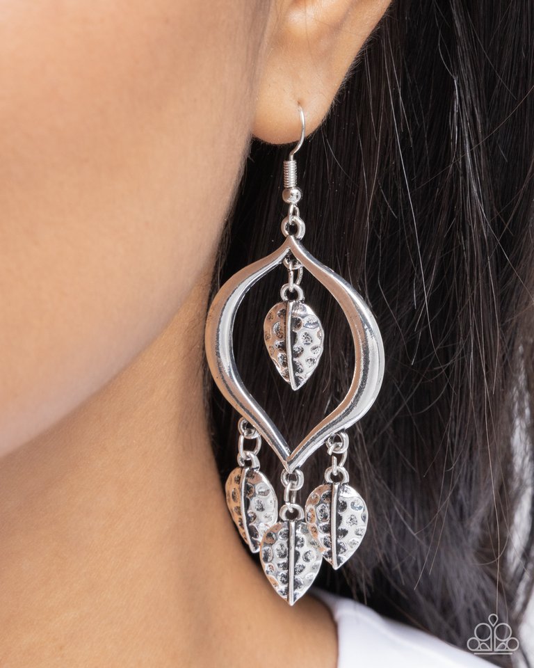 Leafy Landmark - Silver - Paparazzi Earring Image