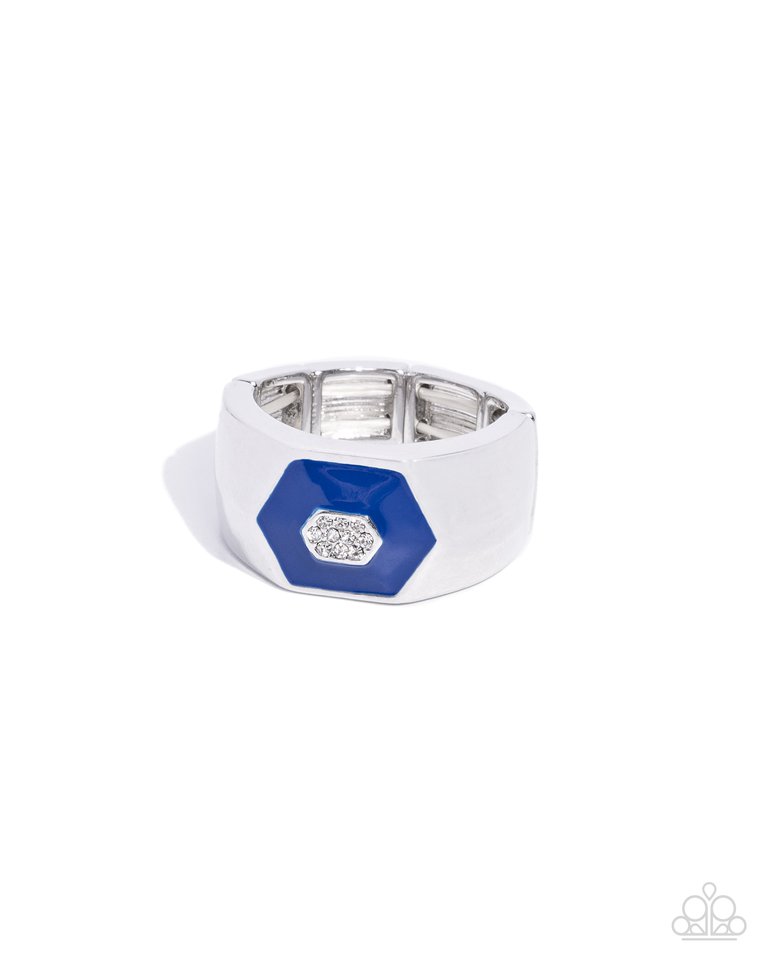 Hexagonal Headliner - Blue - Paparazzi Ring Image