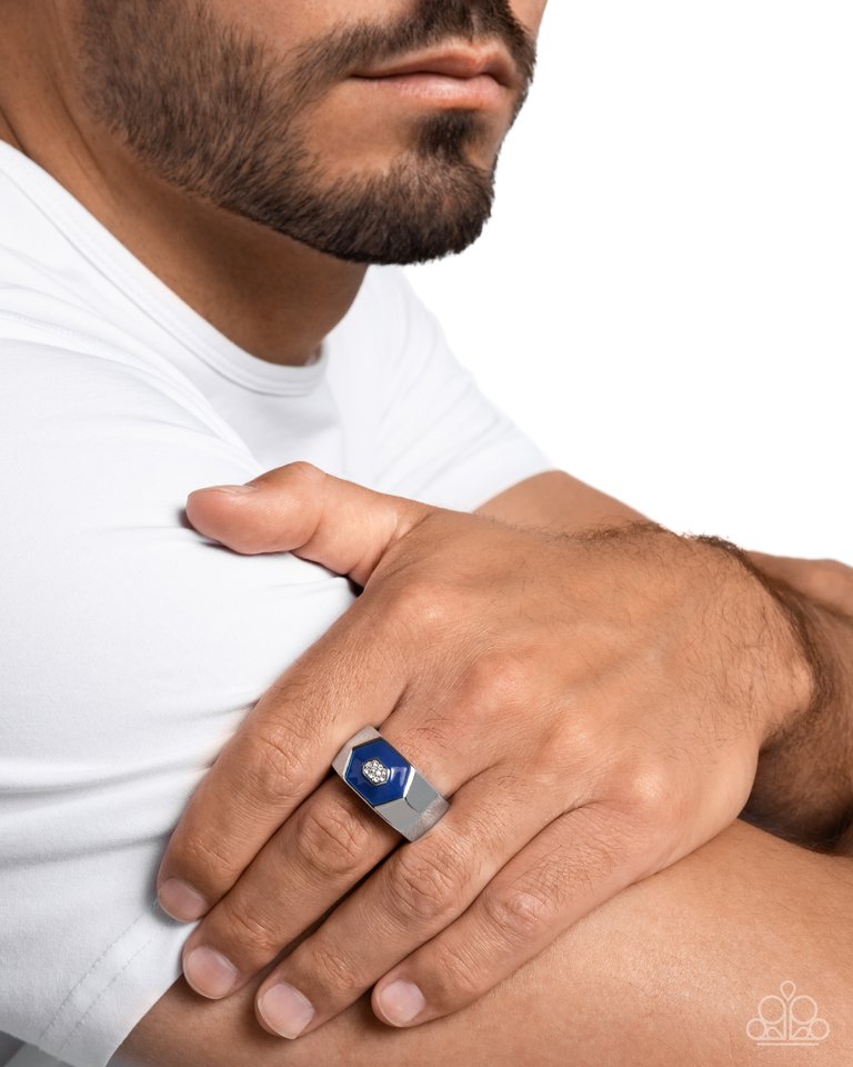 Hexagonal Headliner - Blue - Paparazzi Ring Image