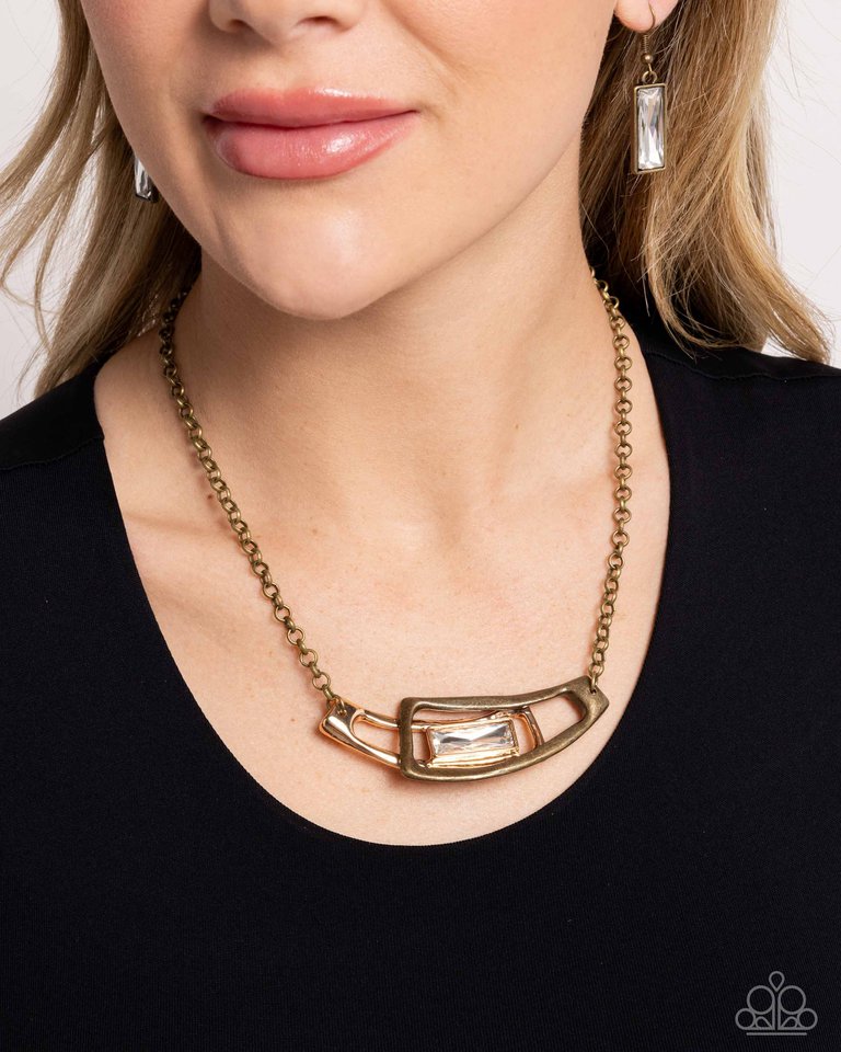 Interlocked Improv - Brass - Paparazzi Necklace Image