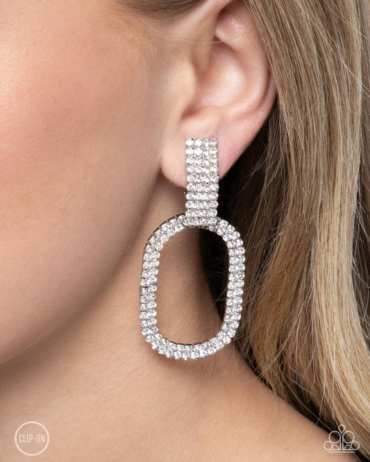 Guarded Glitz - White - Paparazzi Earring Image