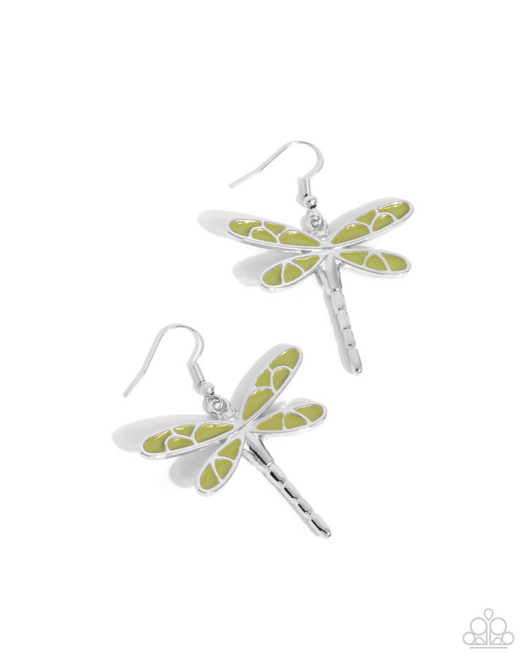 Dragonfly Descent - Green - Paparazzi Earring Image