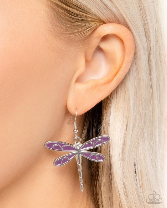 Dragonfly Descent - Purple - Paparazzi Earring Image