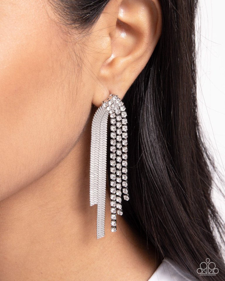 Dramatic Downpour - White - Paparazzi Earring Image