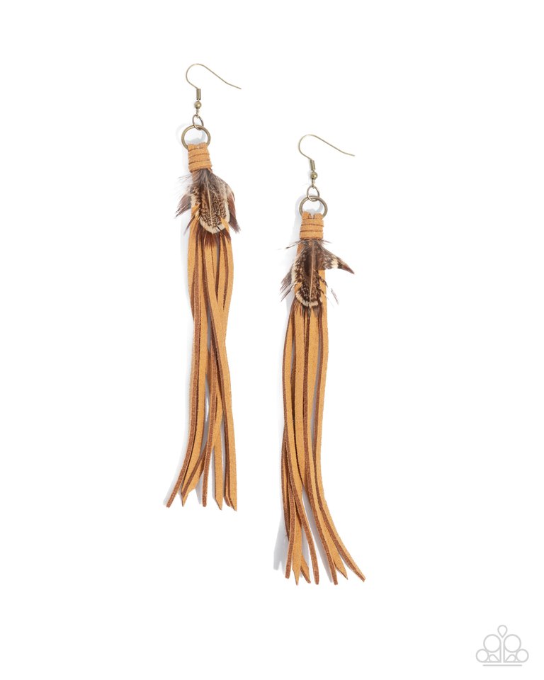 Feathered Festivity - Brass - Paparazzi Earring Image