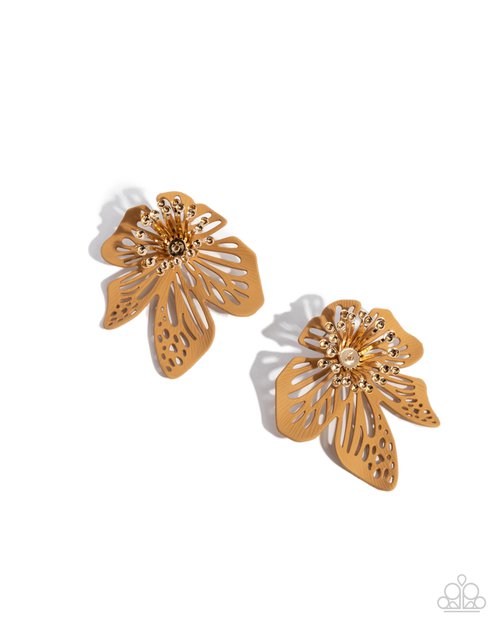 Wonderland Wallflower - Brown - Paparazzi Earring Image