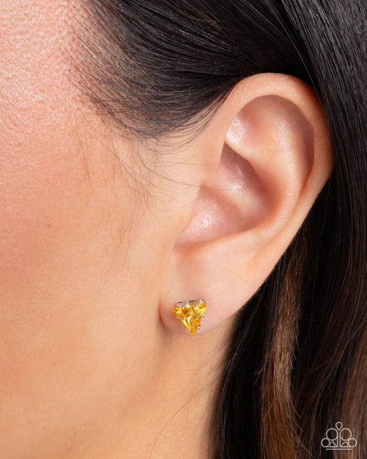 Triangular Twinkle - Yellow - Paparazzi Earring Image