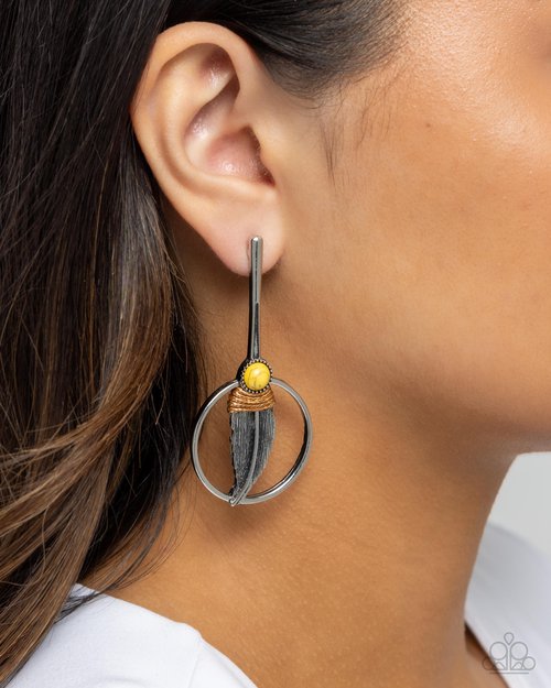 Feathered Future - Yellow - Paparazzi Earring Image