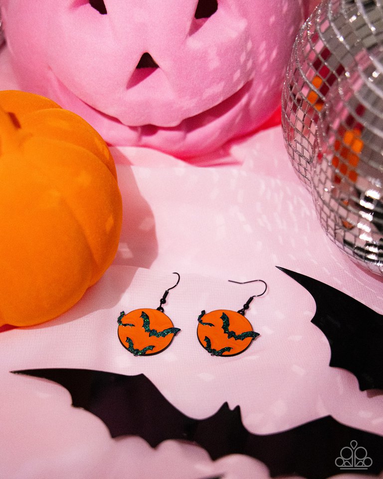 Vampire Bats - Orange - Paparazzi Earring Image