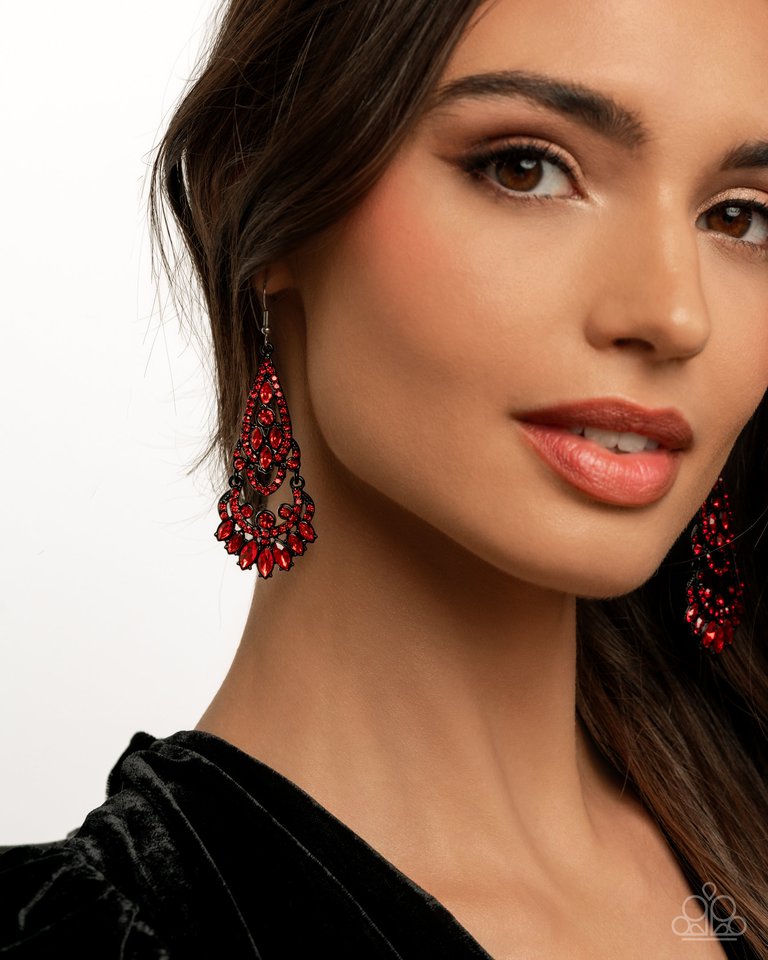 Opera Stage - Red - Paparazzi Earring Image