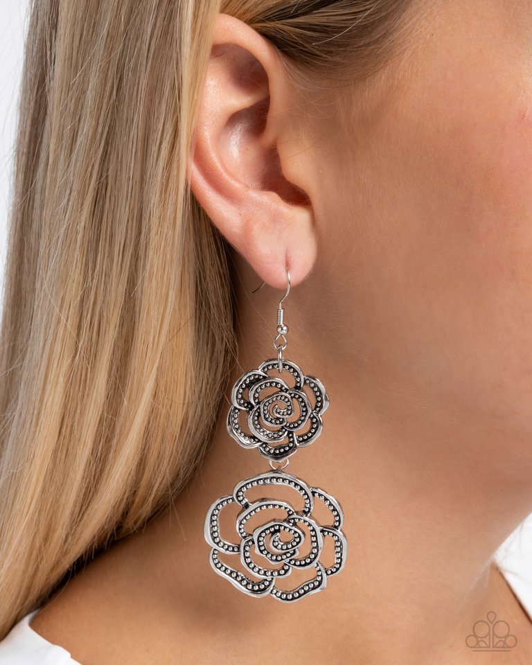 Reminiscent Rosette - Silver - Paparazzi Earring Image