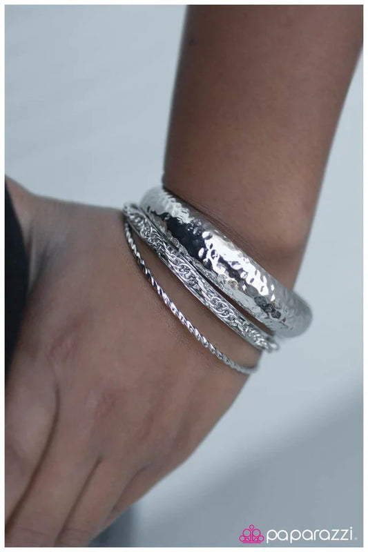 Paparazzi Bracelet ~ BANGLE and Chain - Silver