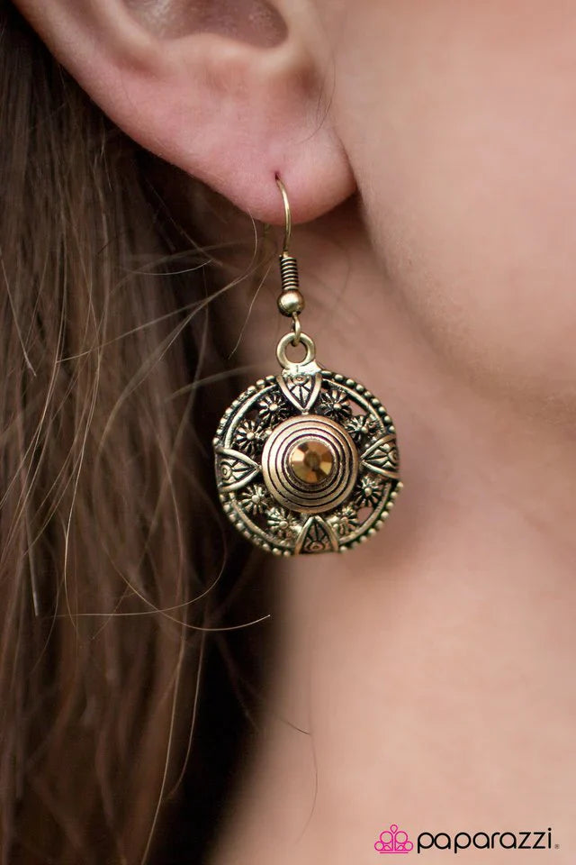 Paparazzi Earring ~ Take The Wheel - Brass