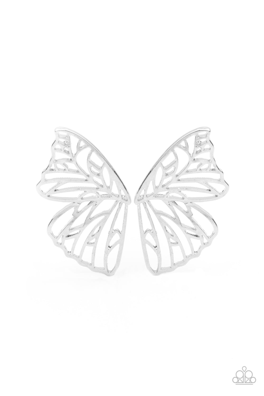 Paparazzi Earrings ~ Butterfly Frills - Silver