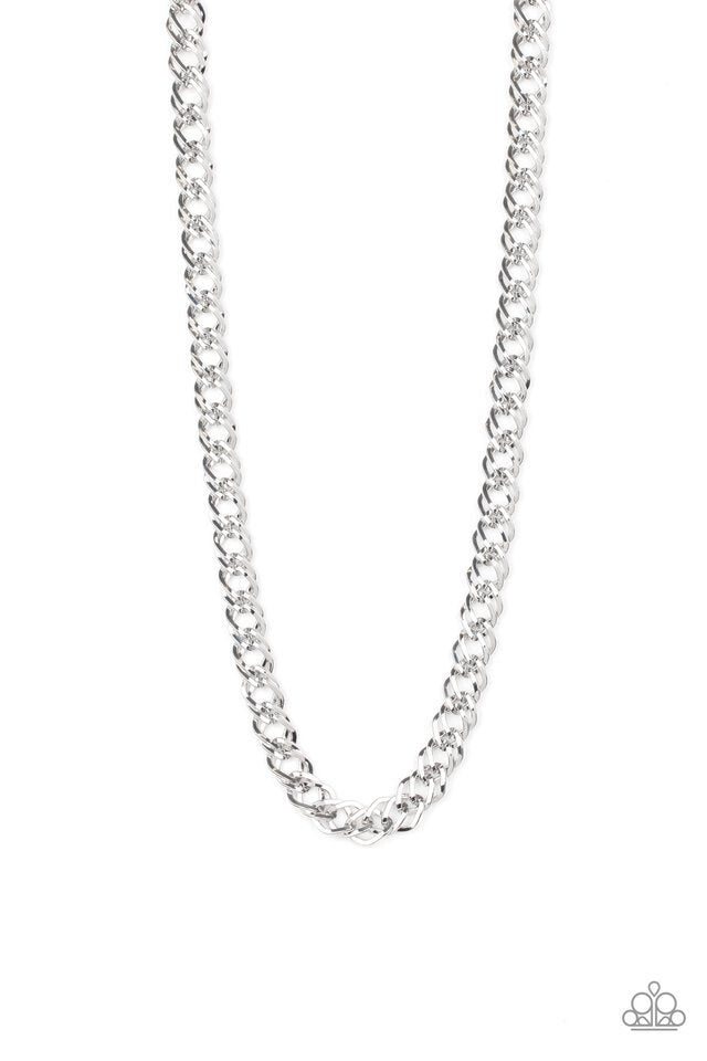 Men's Paparazzi Necklace ~ Undefeated - Silver