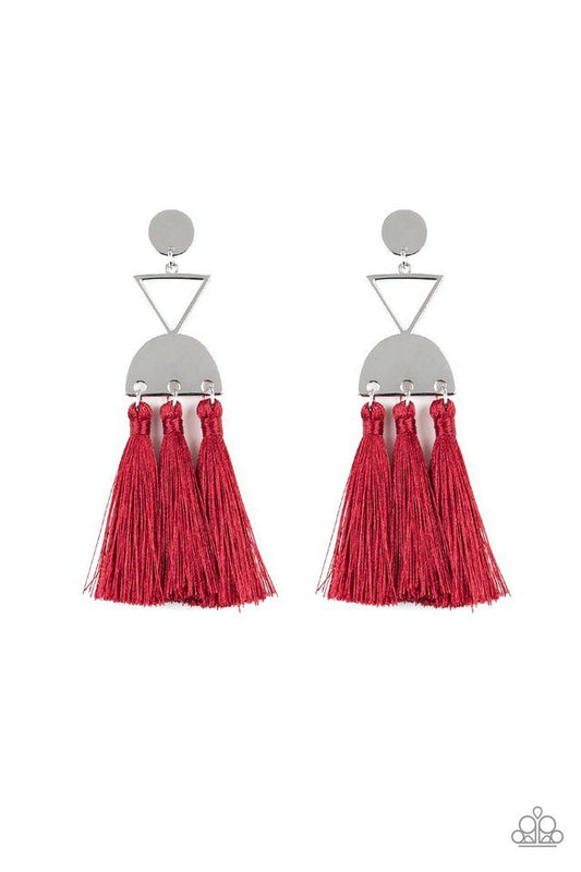 Paparazzi Earring ~ Tassel Trippin - Red