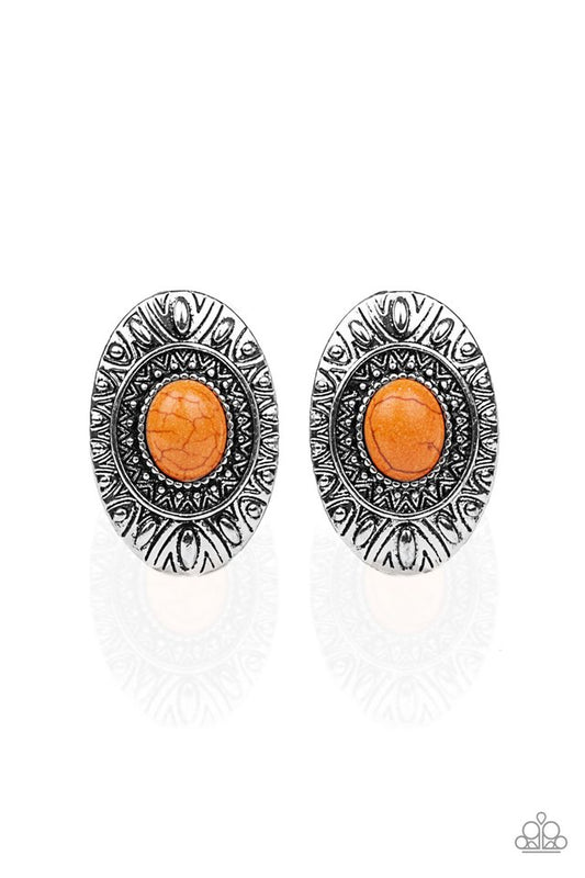 Stone Tiki - Orange - Paparazzi Earring Image