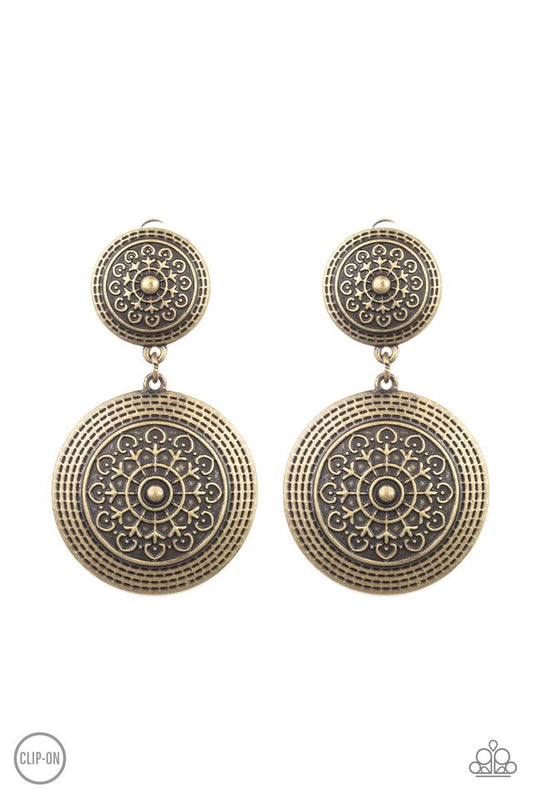 Magnificent Medallions - Brass - Paparazzi Earring Image