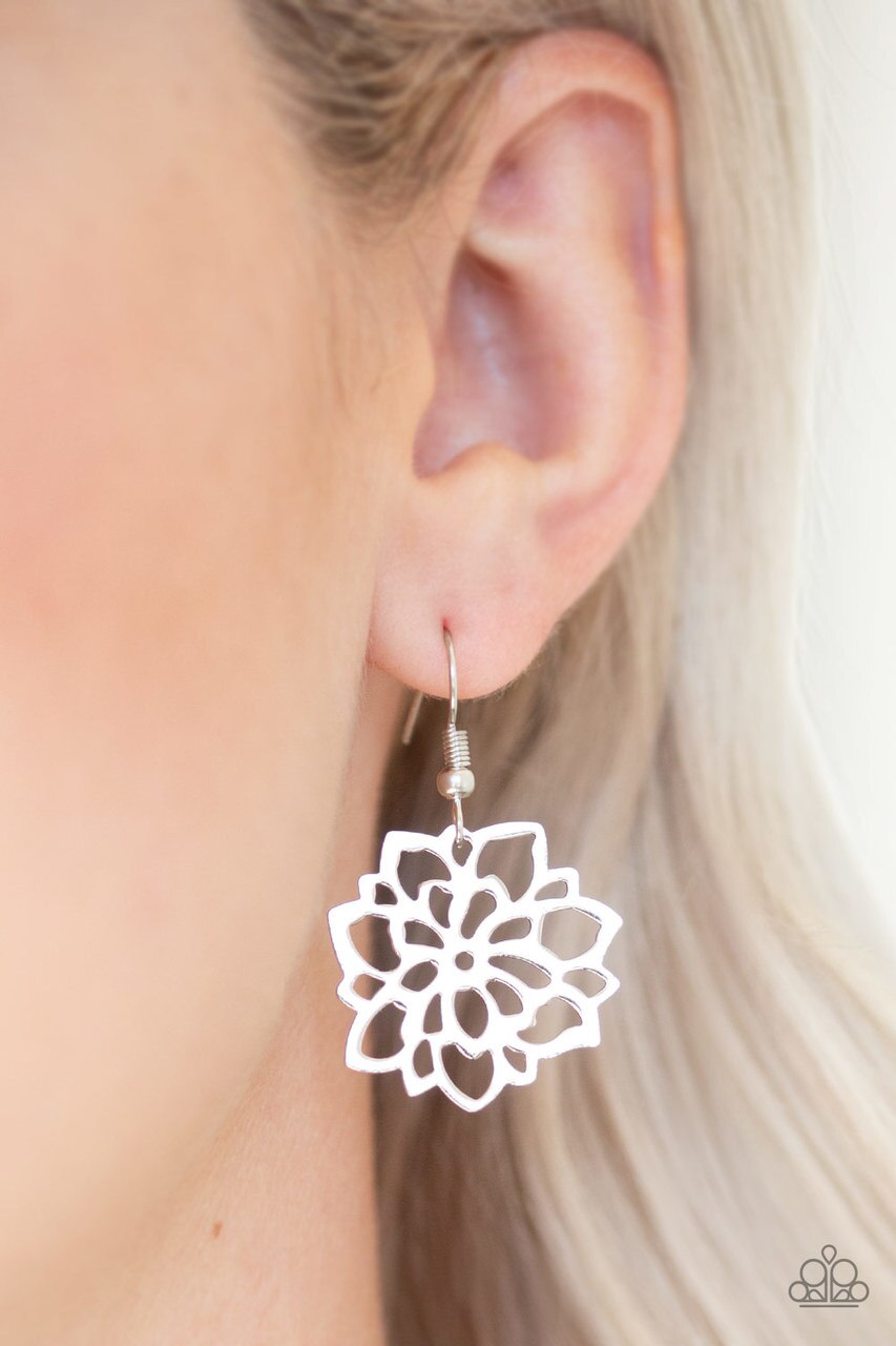 Paparazzi Earring ~ Darling Dahlia - Silver