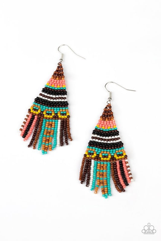 Paparazzi Earring ~ Beaded Bohemian - Brown