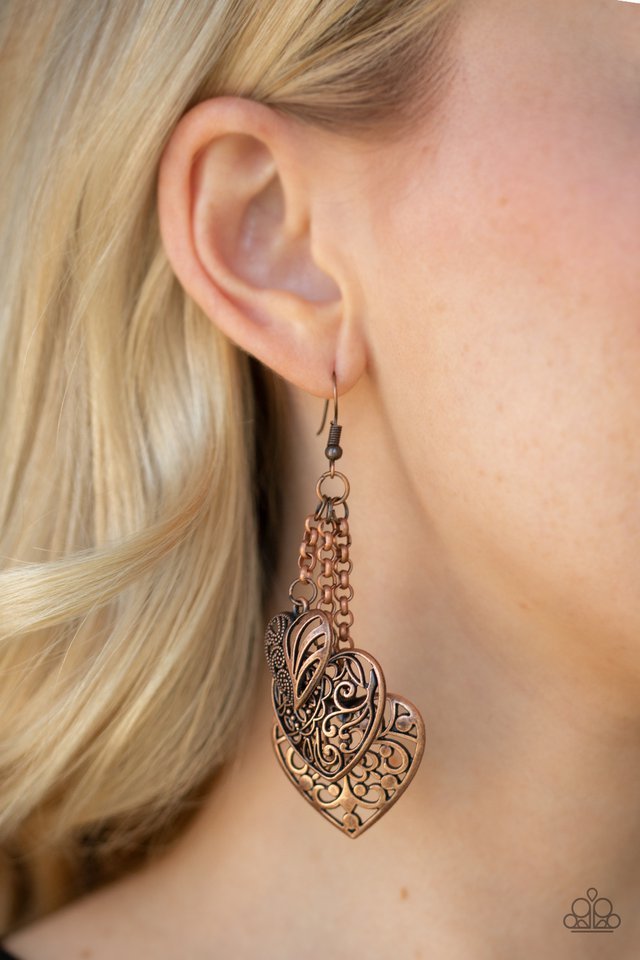 Paparazzi Earring ~ Once Upon A Heart - Copper