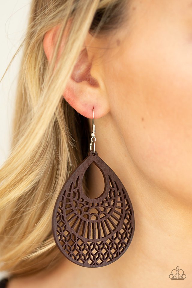 Paparazzi Earring ~ Shoulda Coulda WOODa - Brown