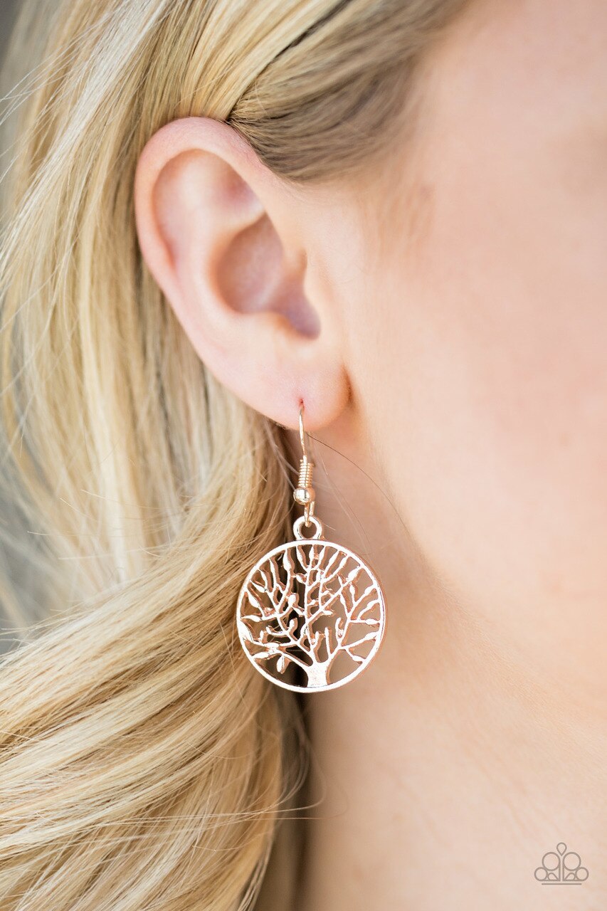 Paparazzi Earring ~ TREE Ring Circus - Rose Gold