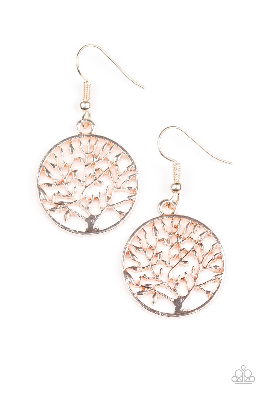 Paparazzi Earring ~ TREE Ring Circus - Rose Gold