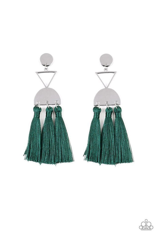 Paparazzi Earring ~ Tassel Trippin - Green