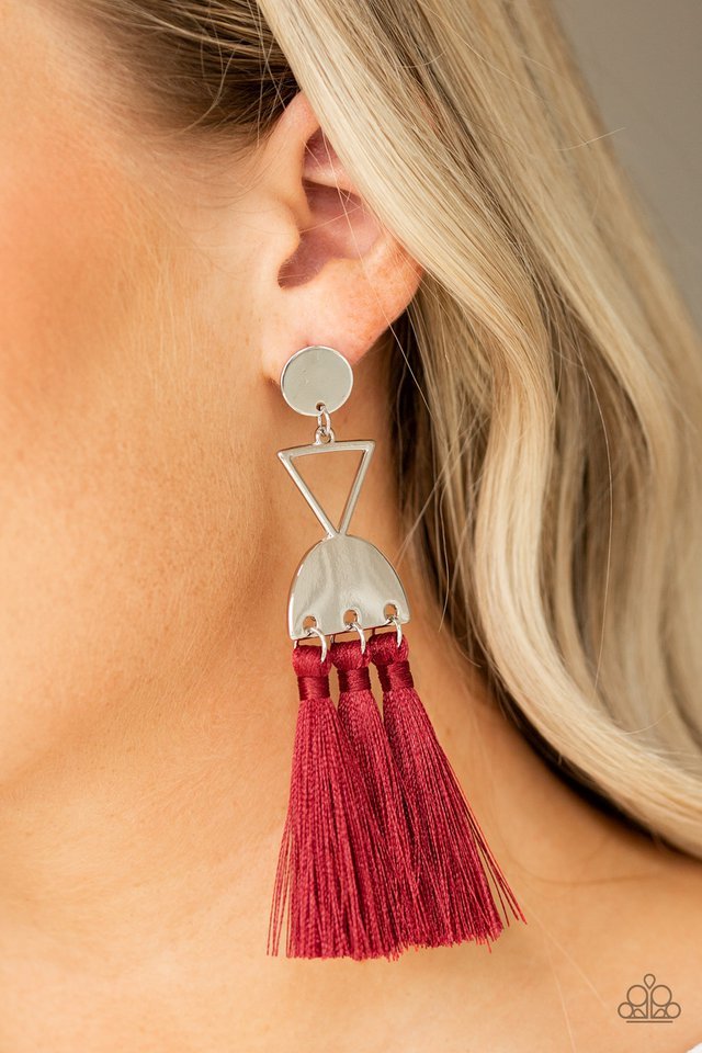 Paparazzi Earring ~ Tassel Trippin - Red